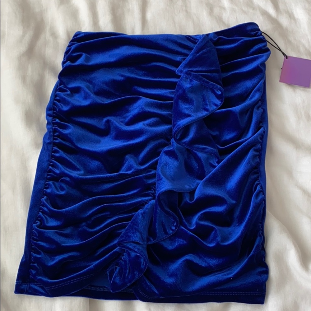 Velvet Blue ruffle mini skirt